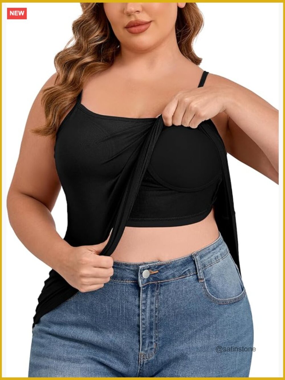 Plus Size Sleeveless Adjustable Strap Camisole with Built in Bra Tank Top